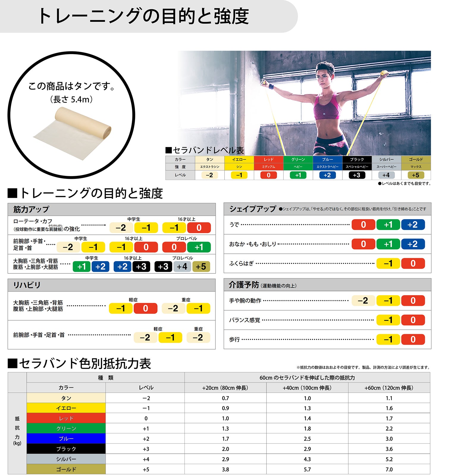 THERABAND セラバンド 長さ5.4m/6ヤード 強度レベル-2 タン #TB-0