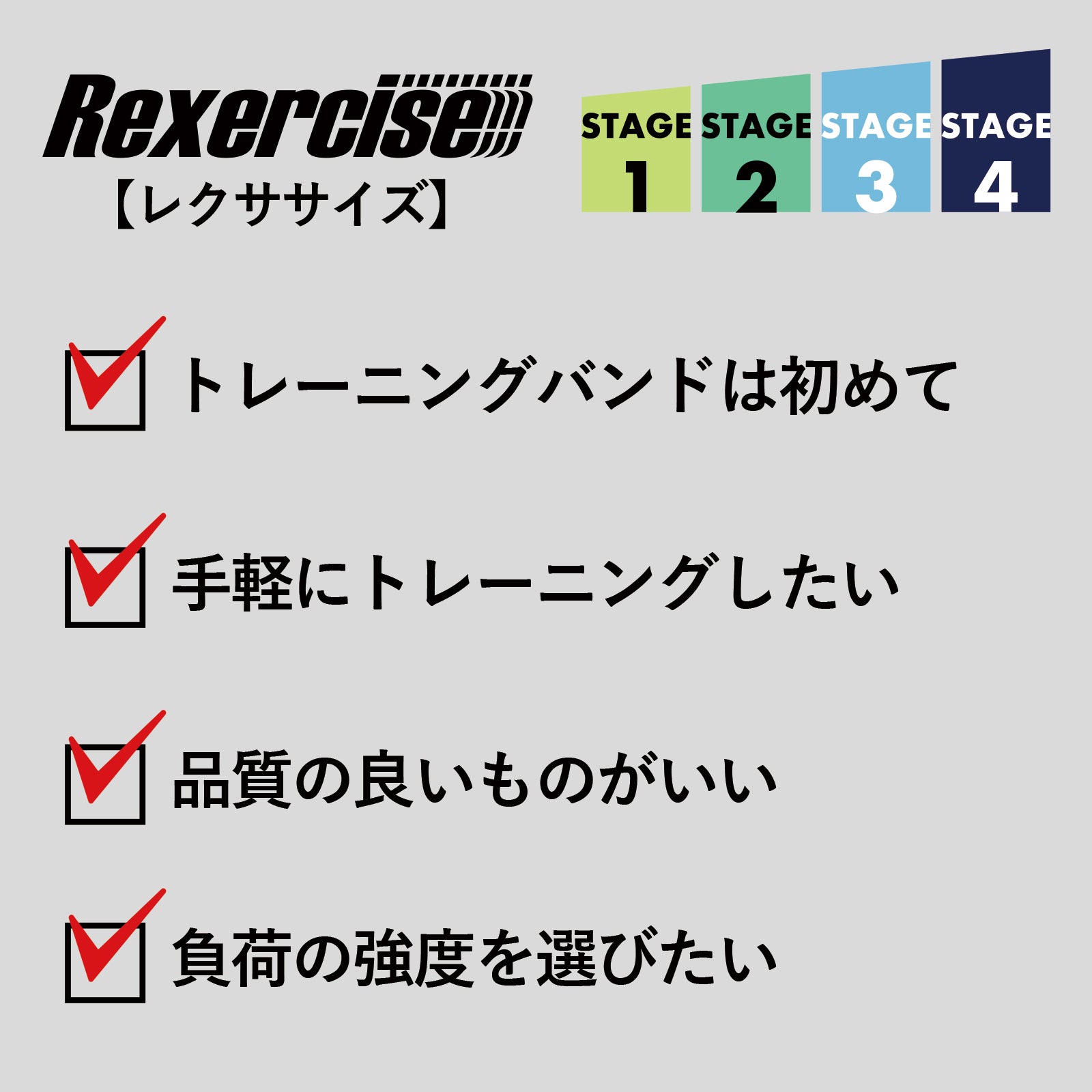 レクササイズ トレーニングバンド 1.8m 強度レベル4種類 強度別 幅12.5