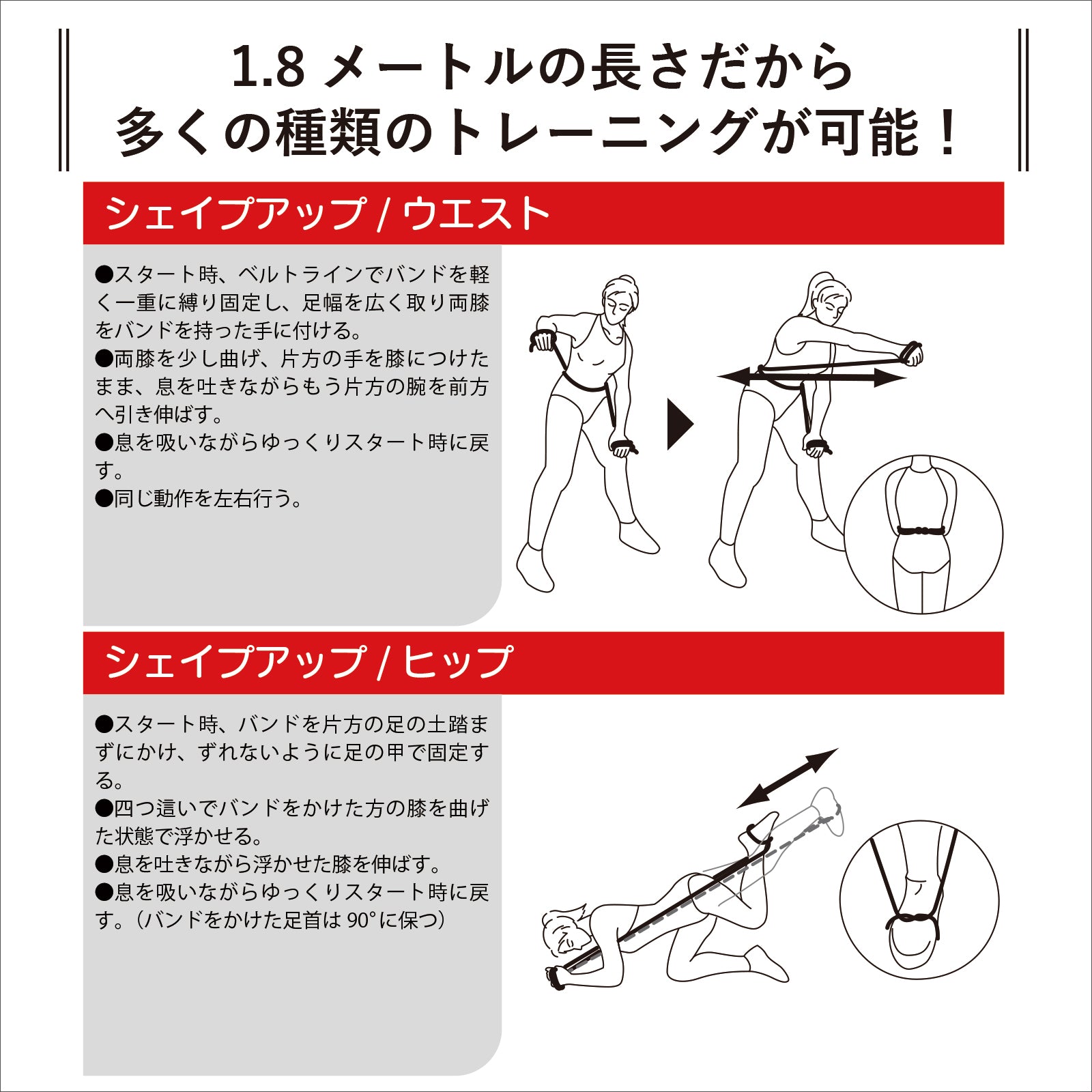 レクササイズ トレーニングバンド 1.8m 強度レベル4種類 強度別 幅12.5