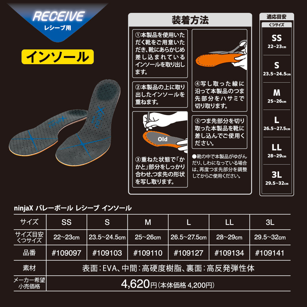 D&M ninjaX ニンジャクロス バレーボール レシーブ インソール 1足入